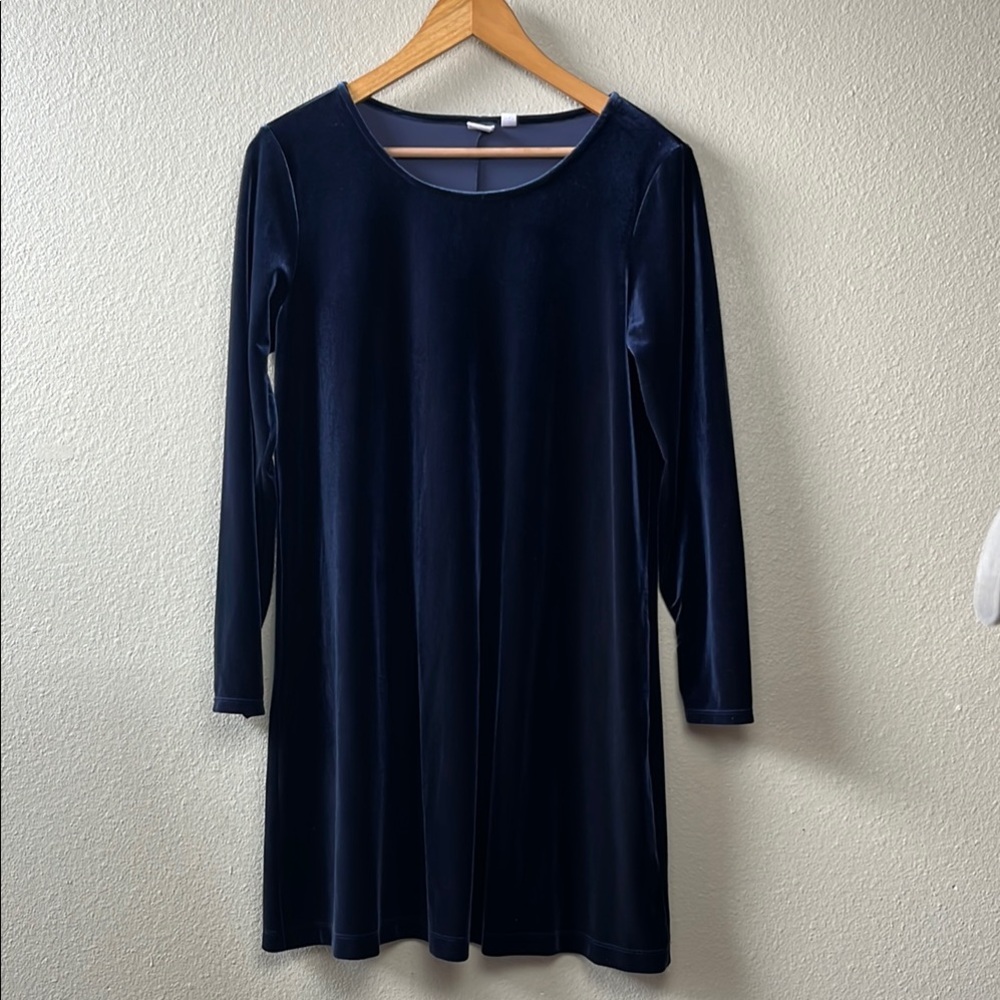 GAP Blue Sheath Dress Long Sleeve Scoop Neck Velvet Petite Medium‎